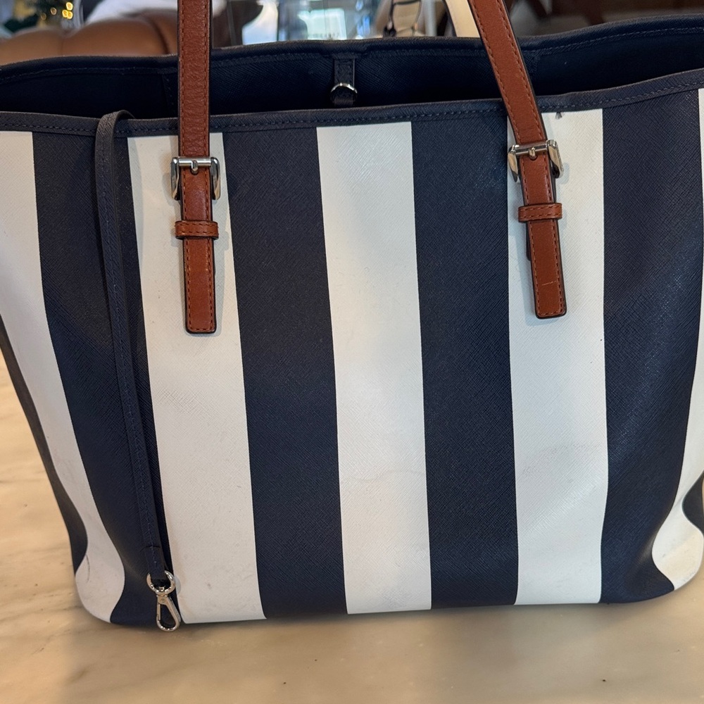 Michael Kors Striped Navy and White Tote - Picture 3 of 4